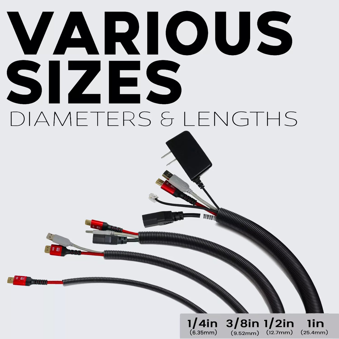 100 FT 1/4 INCH Split Loom Tubing Wire Conduit Hose Cover Auto Home Marine Black