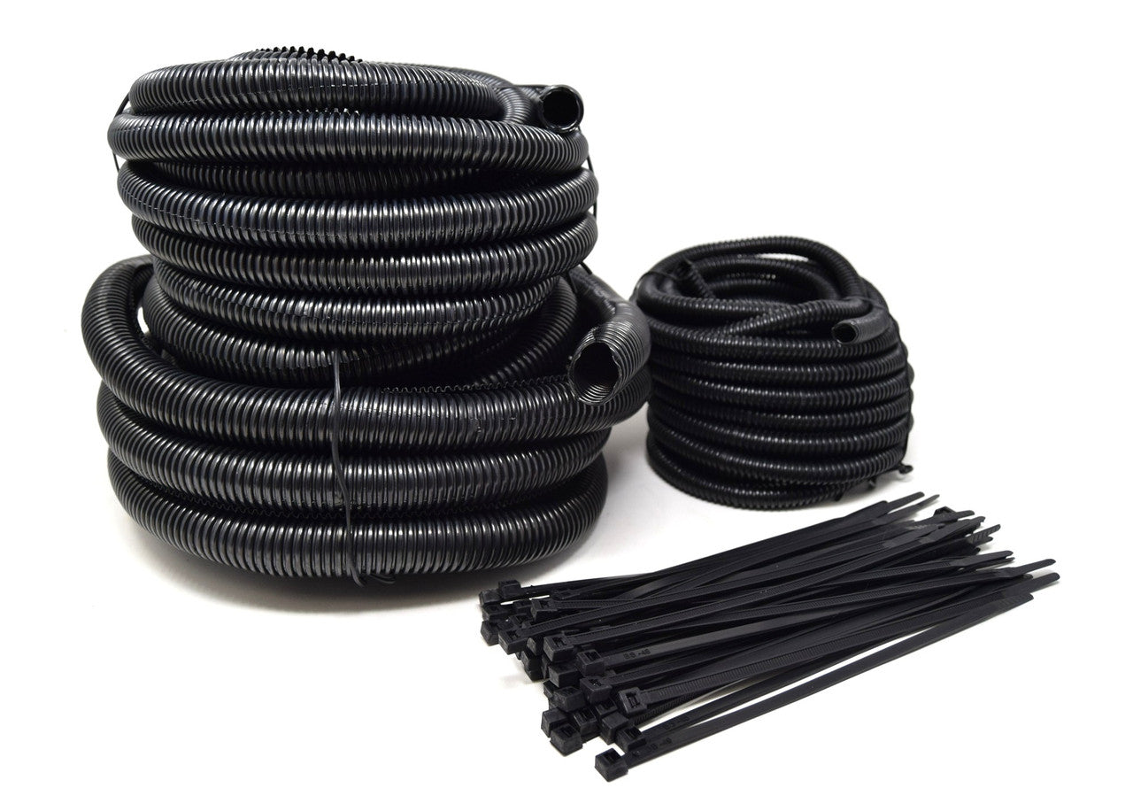 Best Connections Black Wire Harness 1/4" 1/2" 3/4" 20ft Split Looms W/ 7" Cable Ties
