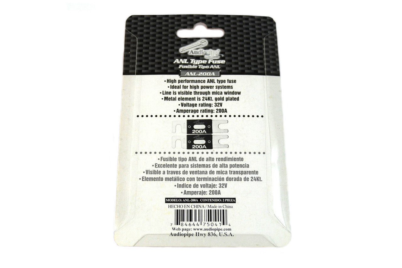 Audiopipe 2 Pack 200 Amp ANL Fuses Gold Plated Blister Pack Car Audio Stereo