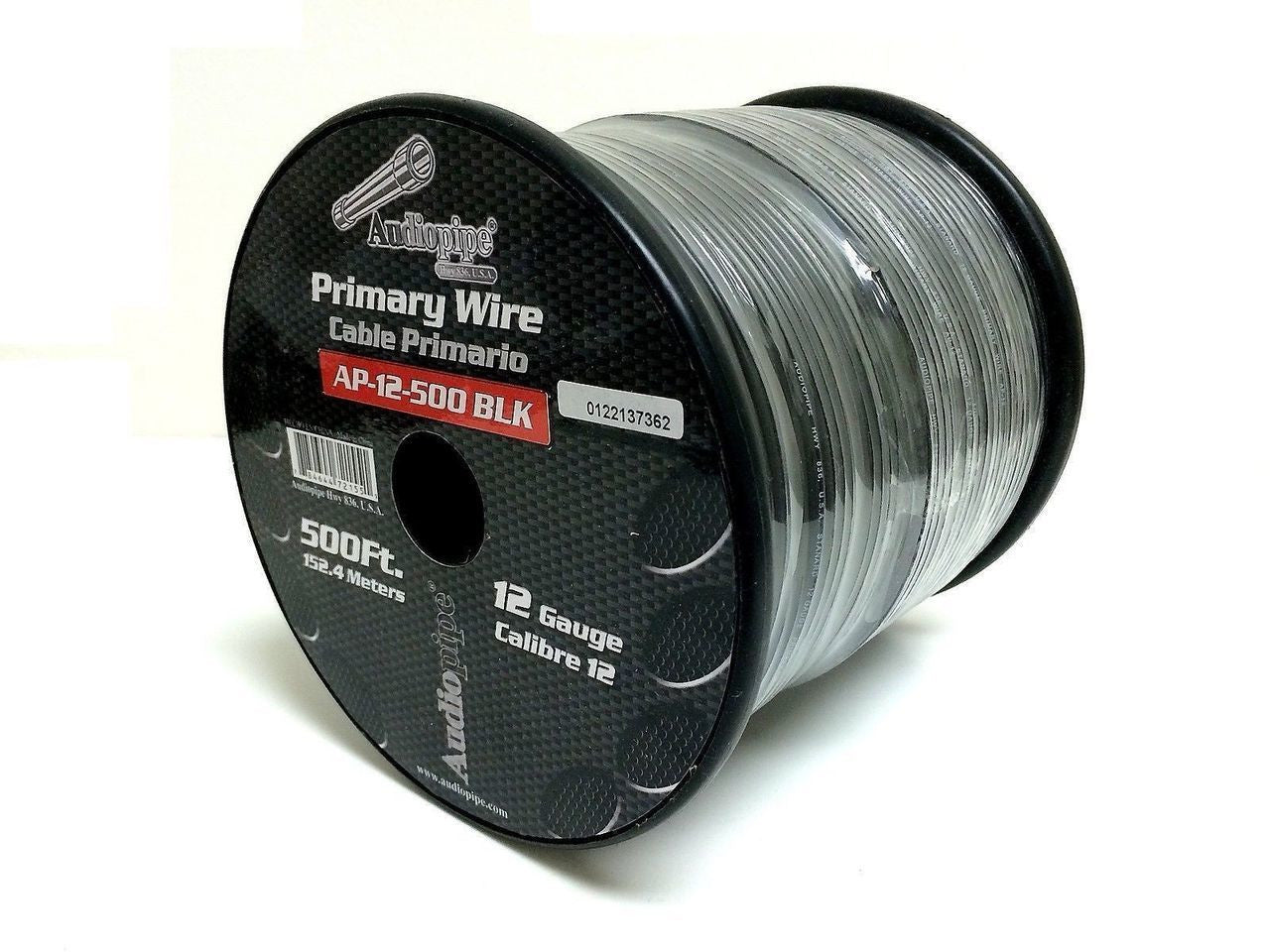 Audiopipe 12 Gauge Car Audio Primary Wire (500ft–Black)– Remote, Power/Ground Electrical