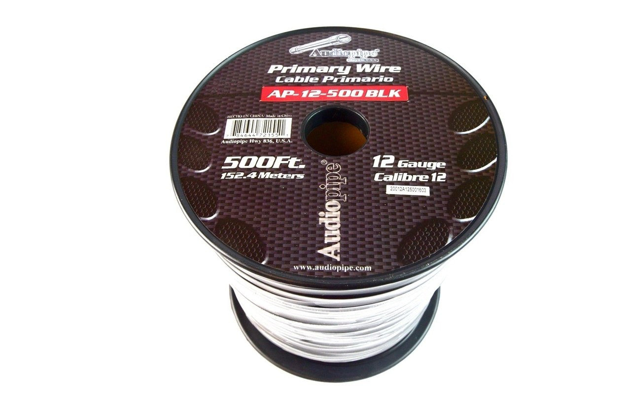 Audiopipe 12 Gauge Car Audio Primary Wire (500ft–Black)– Remote, Power/Ground Electrical