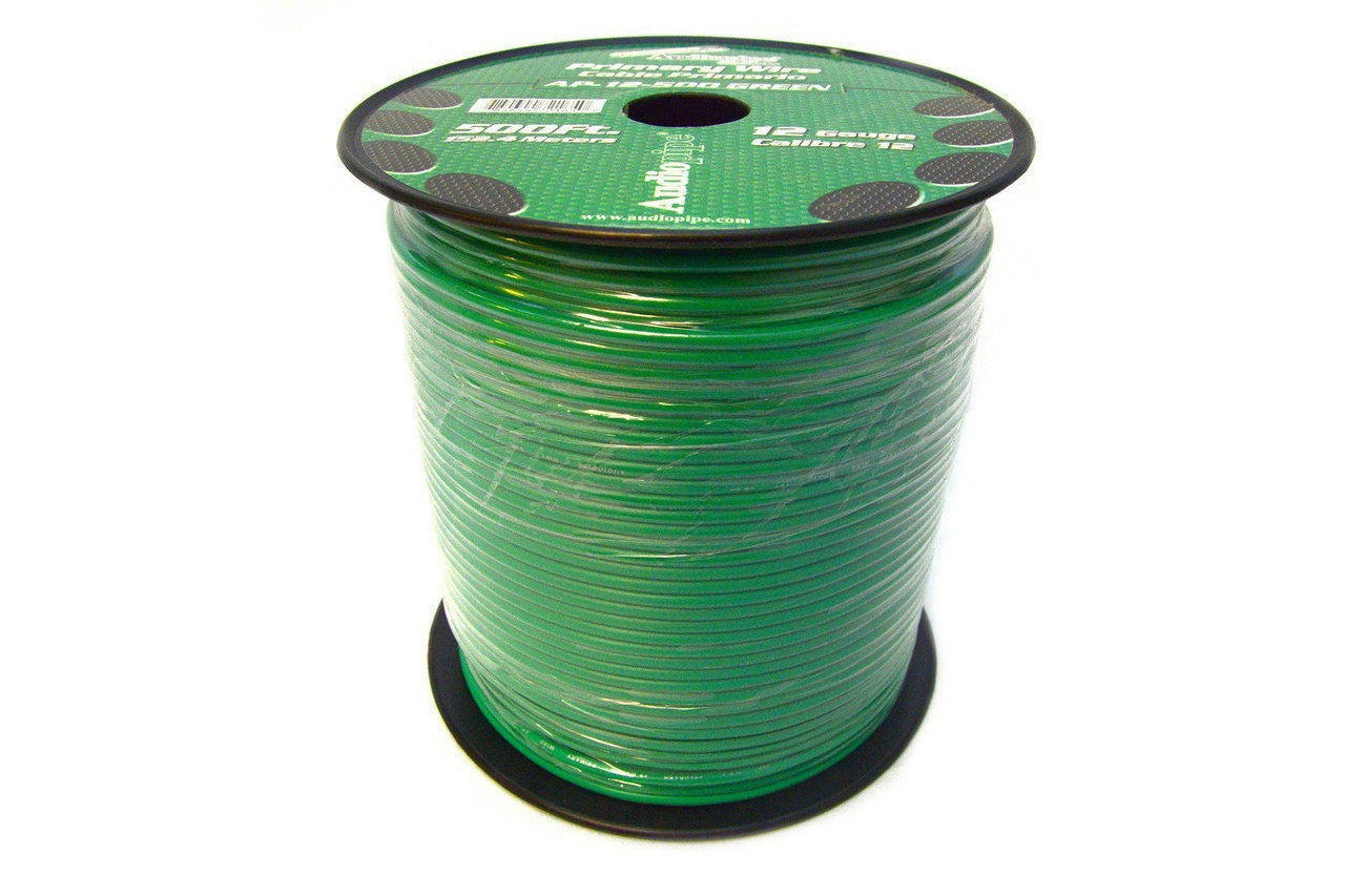 Audiopipe 12 Gauge Car Audio Primary Wire (500ft–Green)– Remote, Power/Ground Electrical