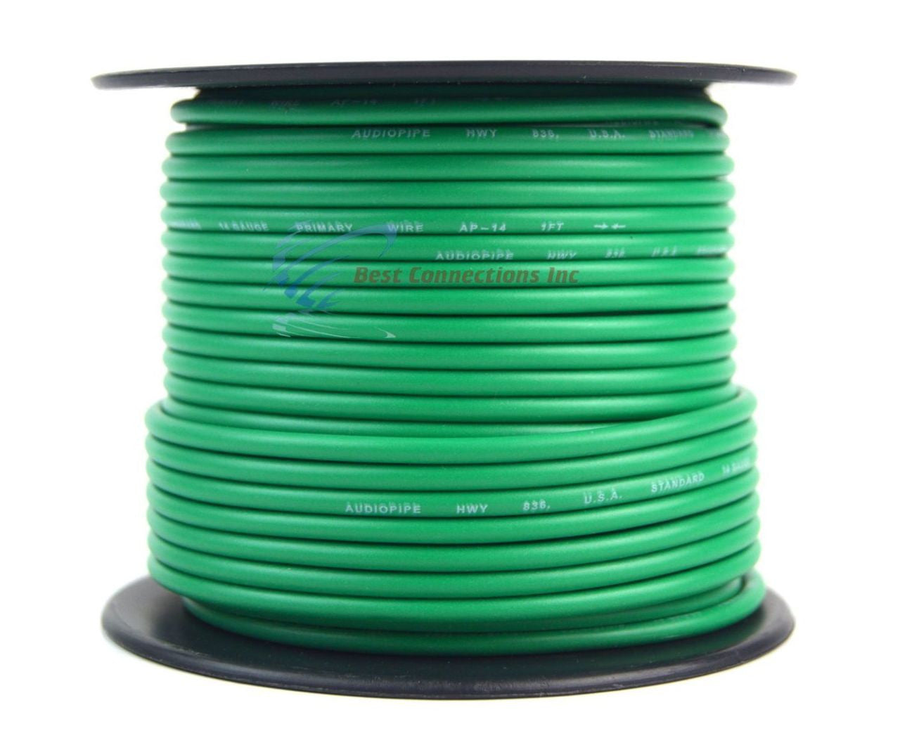 14 Gauge Car Audio Primary Wire (100ft–Green)– Remote, Power/Ground Electrical