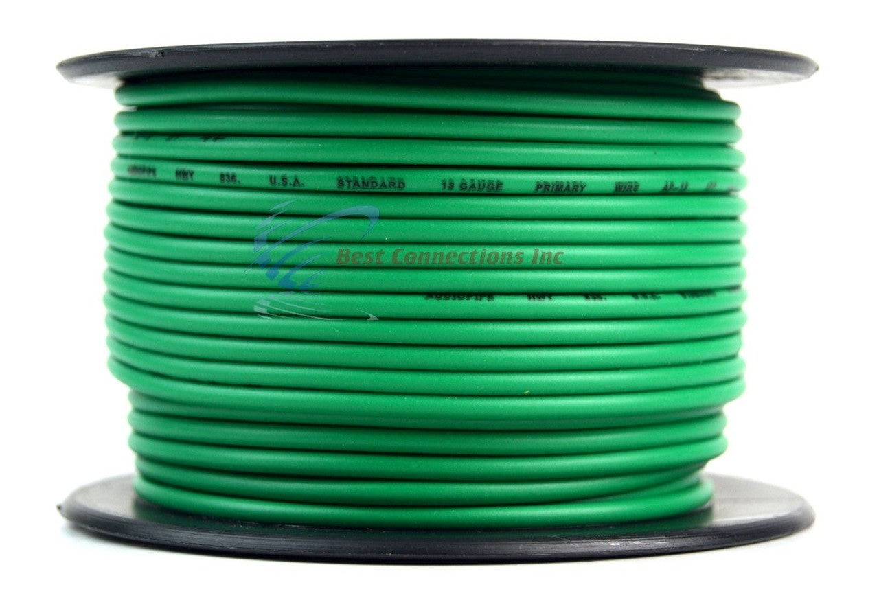 18 Gauge Car Audio Primary Wire (100ft–Green)– Remote, Power/Ground Electrical