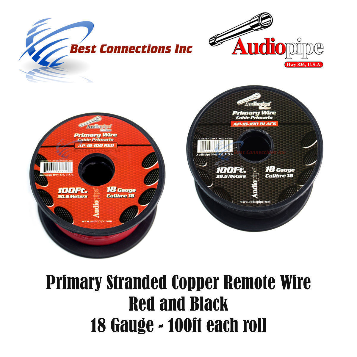 18 Ga Car Audio Primary Wire (100ft–Red,Black)– Remote, Power/Ground Electrical