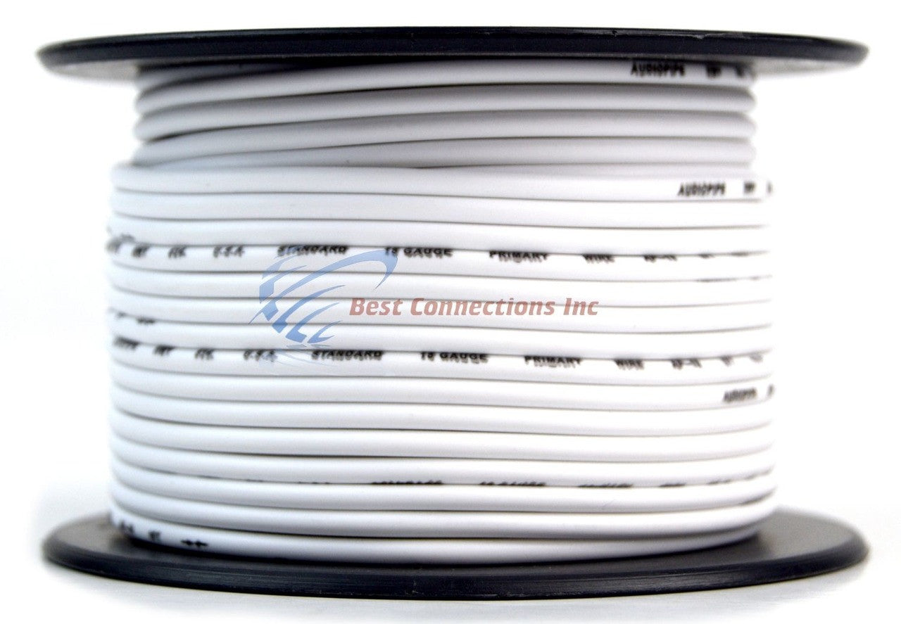 18 Gauge Car Audio Primary Wire (100ft–White)– Remote, Power/Ground Electrical