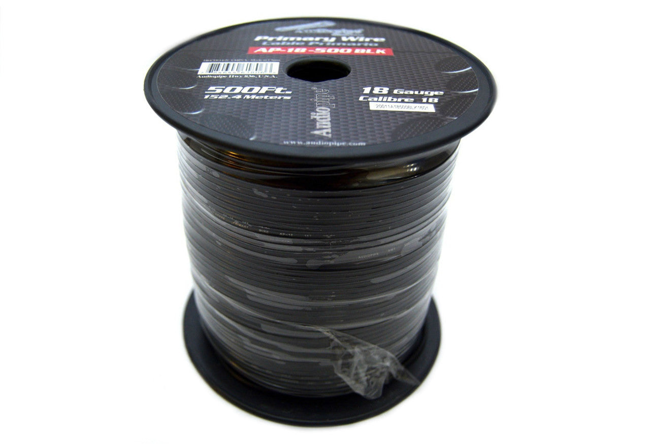 Audiopipe 18 Gauge Car Audio Primary Wire (500ft–Black)– Remote, Power/Ground Electrical