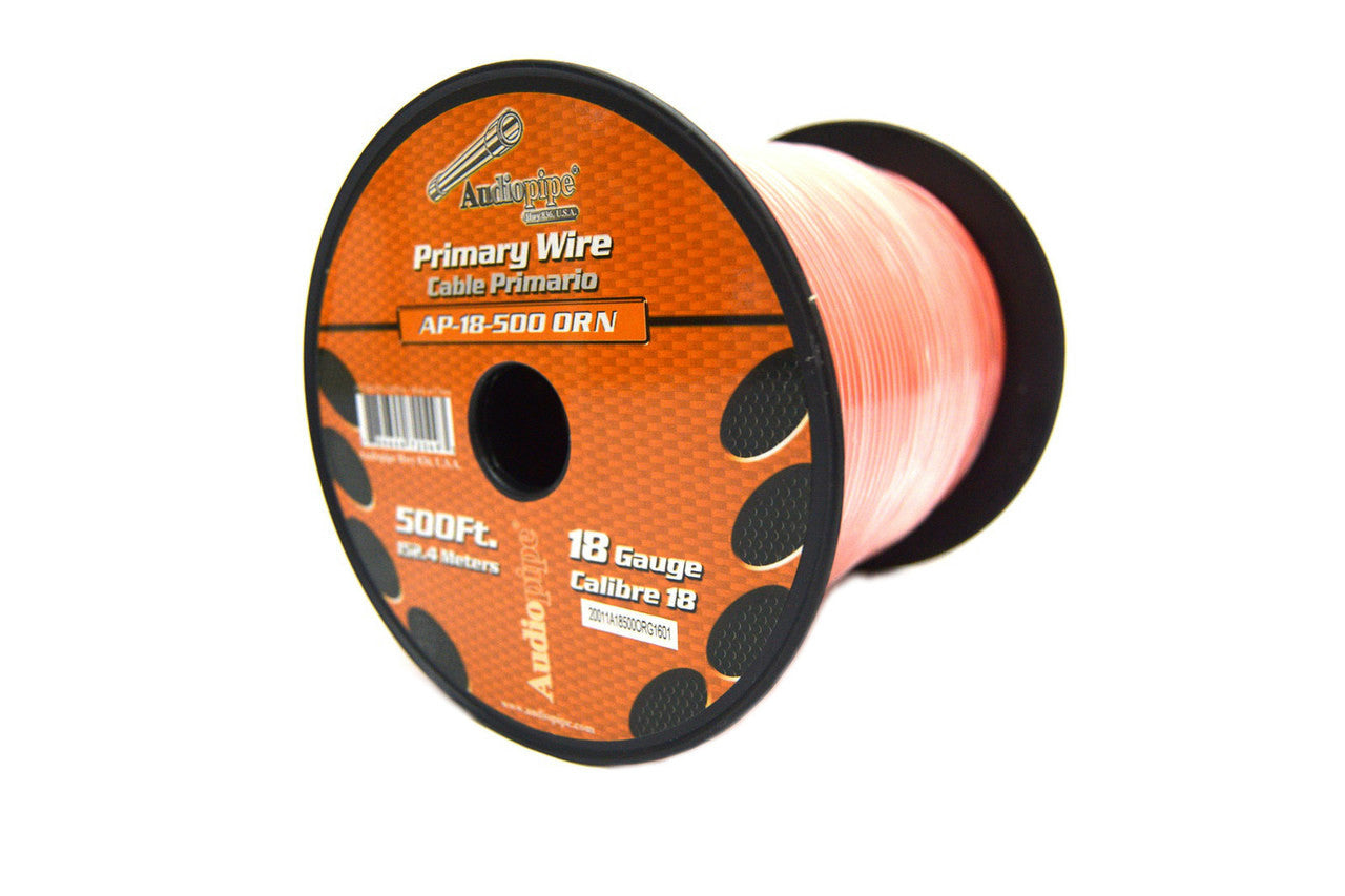Audiopipe 18 Gauge Car Audio Primary Wire (500ft–Orange)– Remote, Power/Ground Electrical
