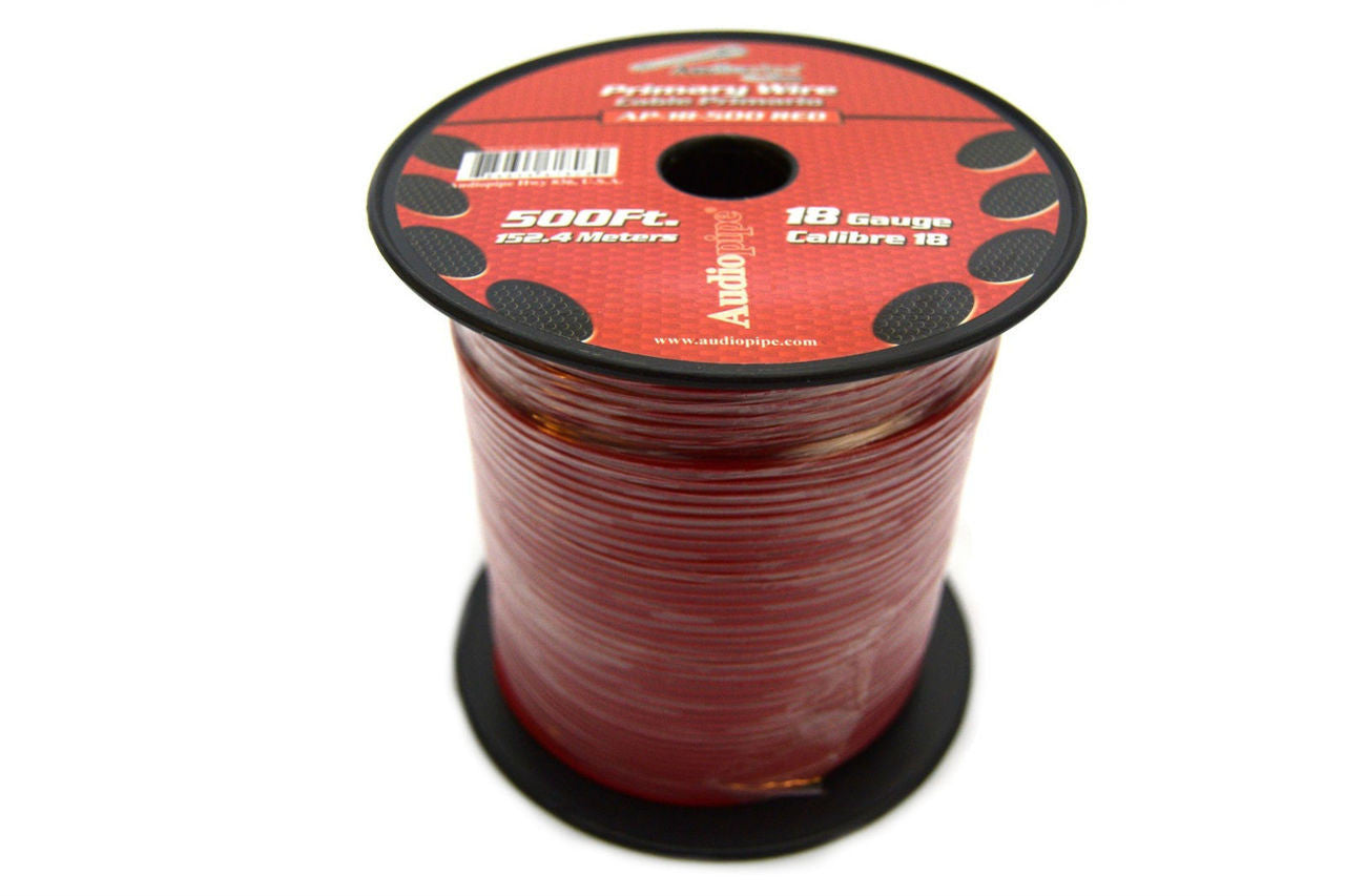 Audiopipe 18 Gauge Car Audio Primary Wire (500ft–Red)– Remote, Power/Ground Electrical