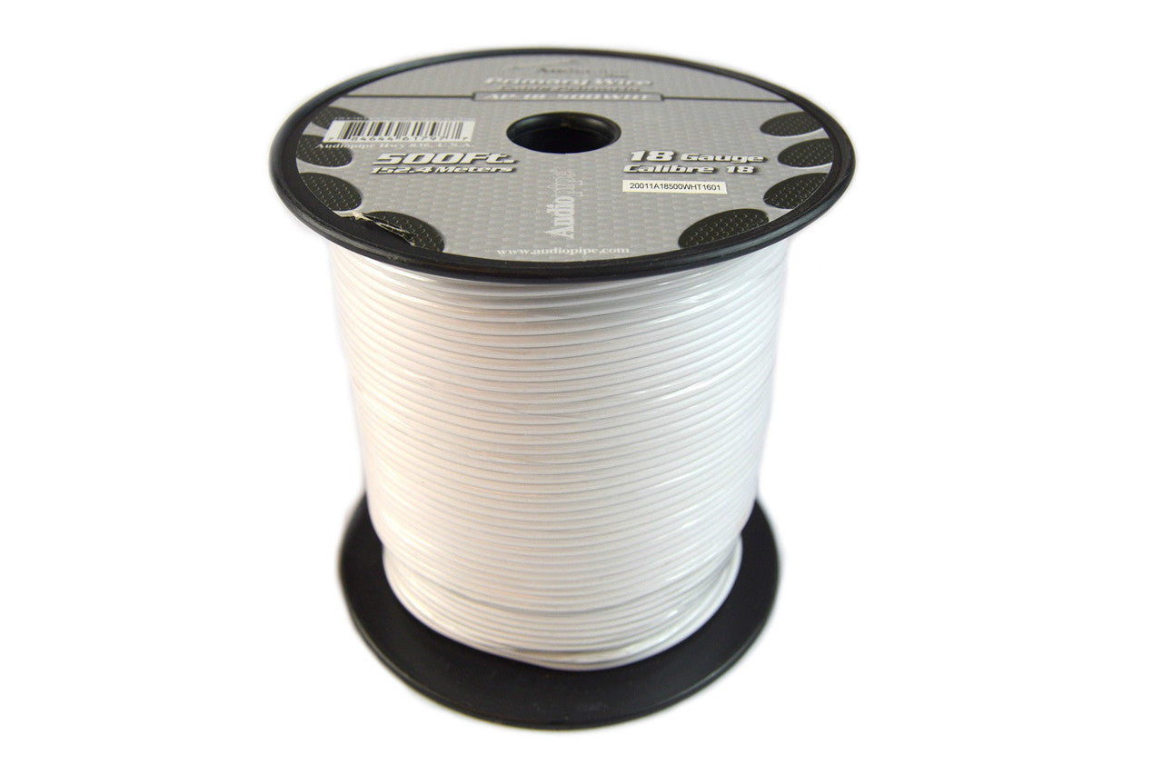 Audiopipe 18 Gauge Car Audio Primary Wire (500ft–White)– Remote, Power/Ground Electrical