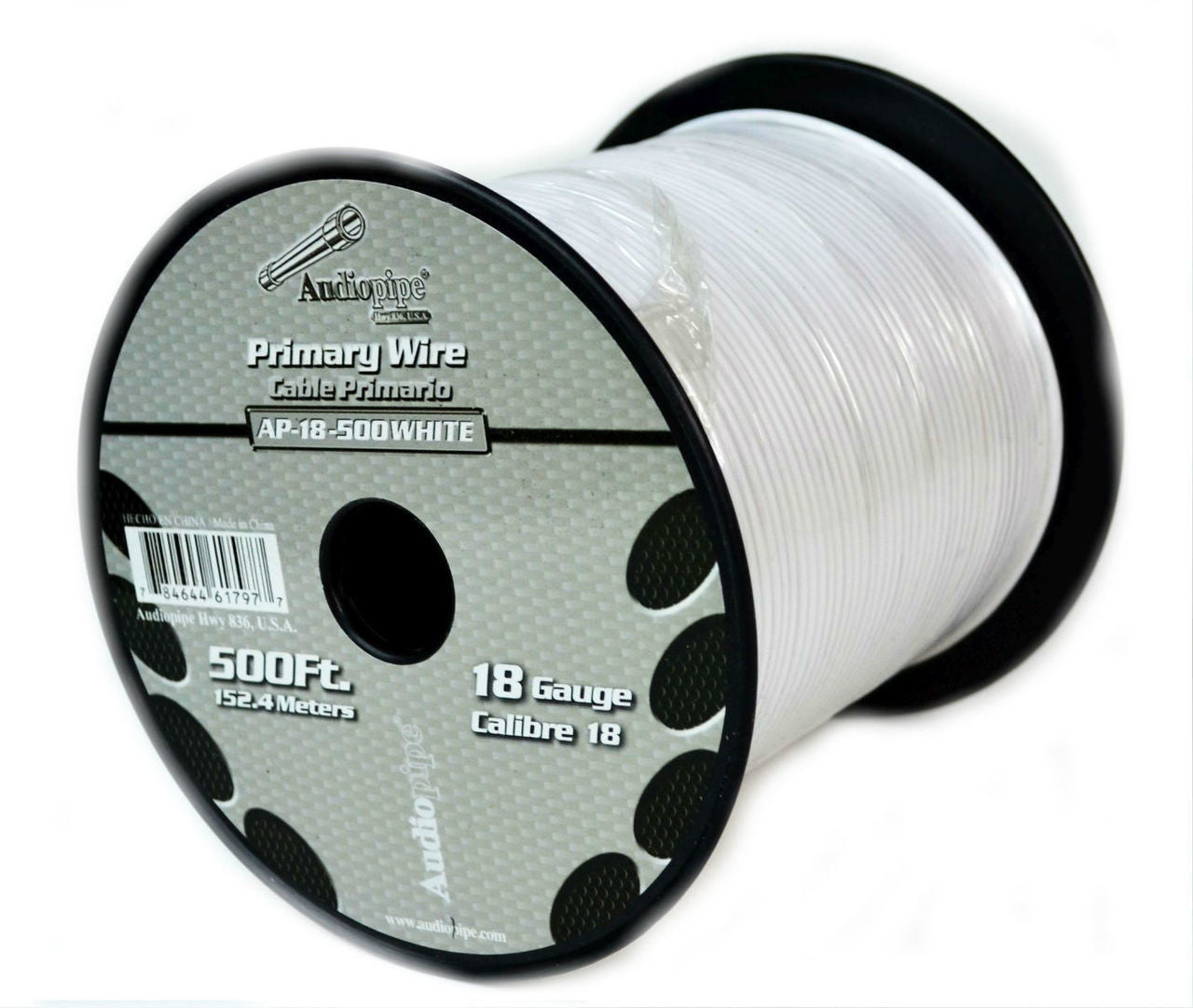 Audiopipe 18 Gauge Car Audio Primary Wire (500ft–White)– Remote, Power/Ground Electrical