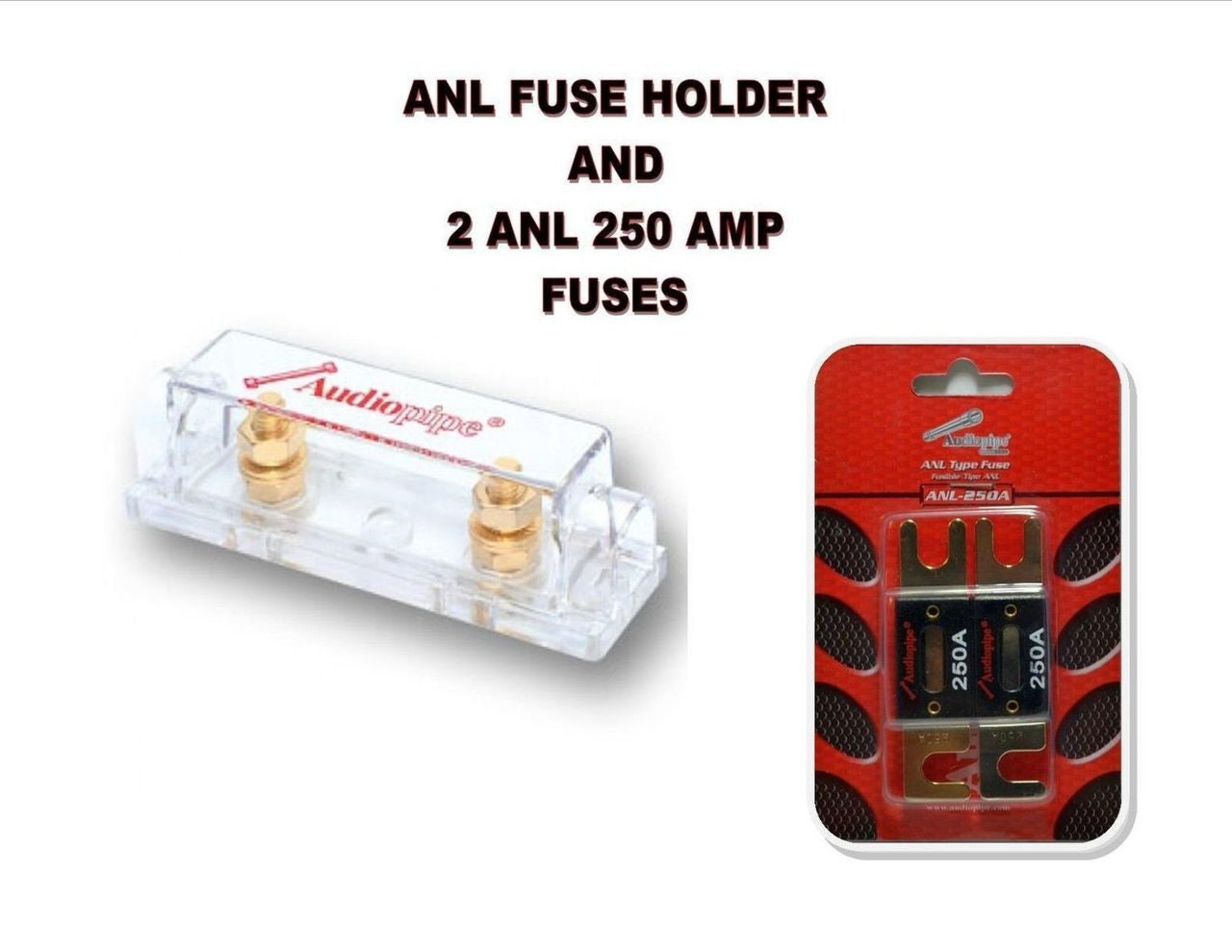 Audiopipe Heavy Duty ANL Fuse Holder Block CQ-1100 and 2 ANL 250 Amp Blade Fuses