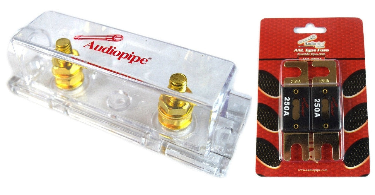 Audiopipe Heavy Duty ANL Fuse Holder Block CQ-1100 and 2 ANL 250 Amp Blade Fuses