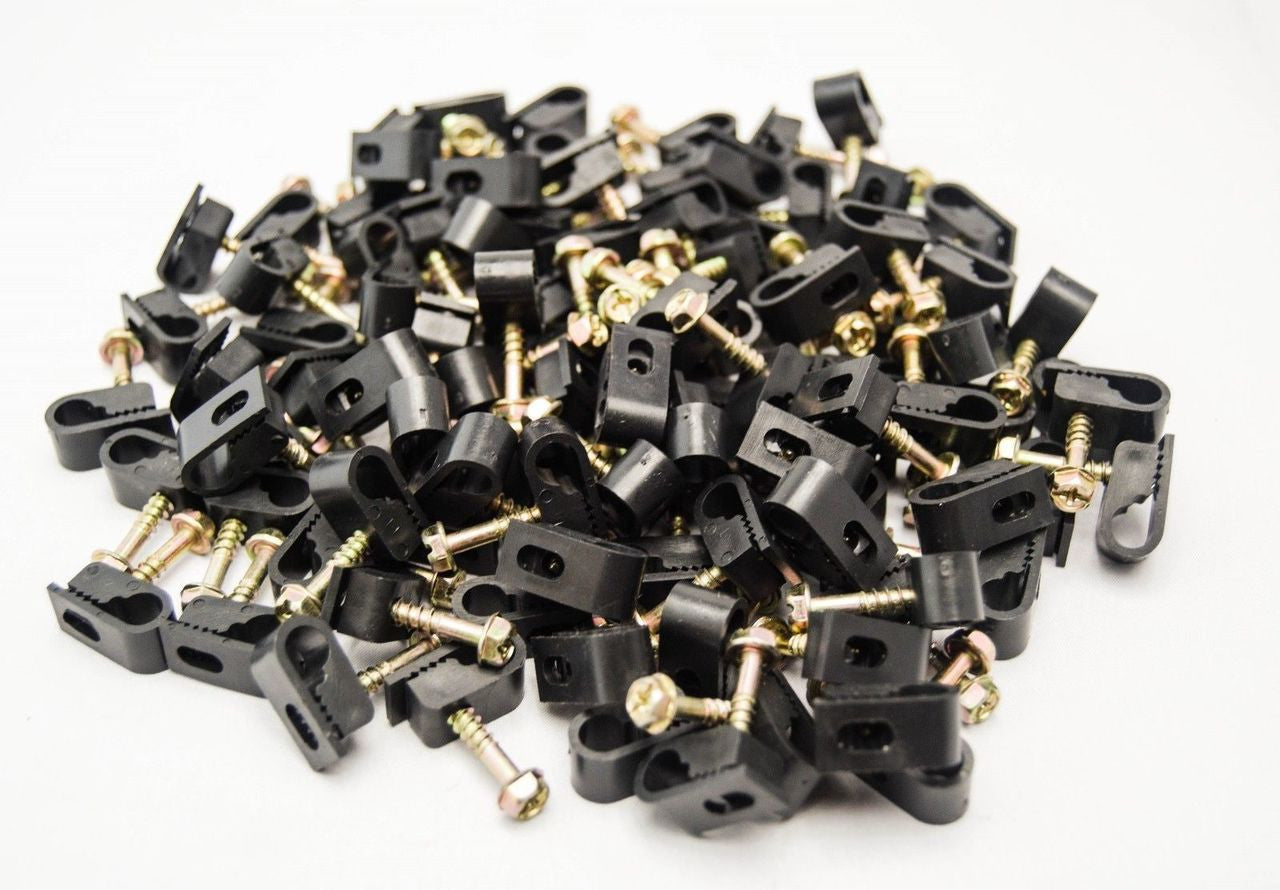 Best Connections 500 pcs Single Black Mounting Coaxial Flex Clips w/ Pre-Inserted Screw