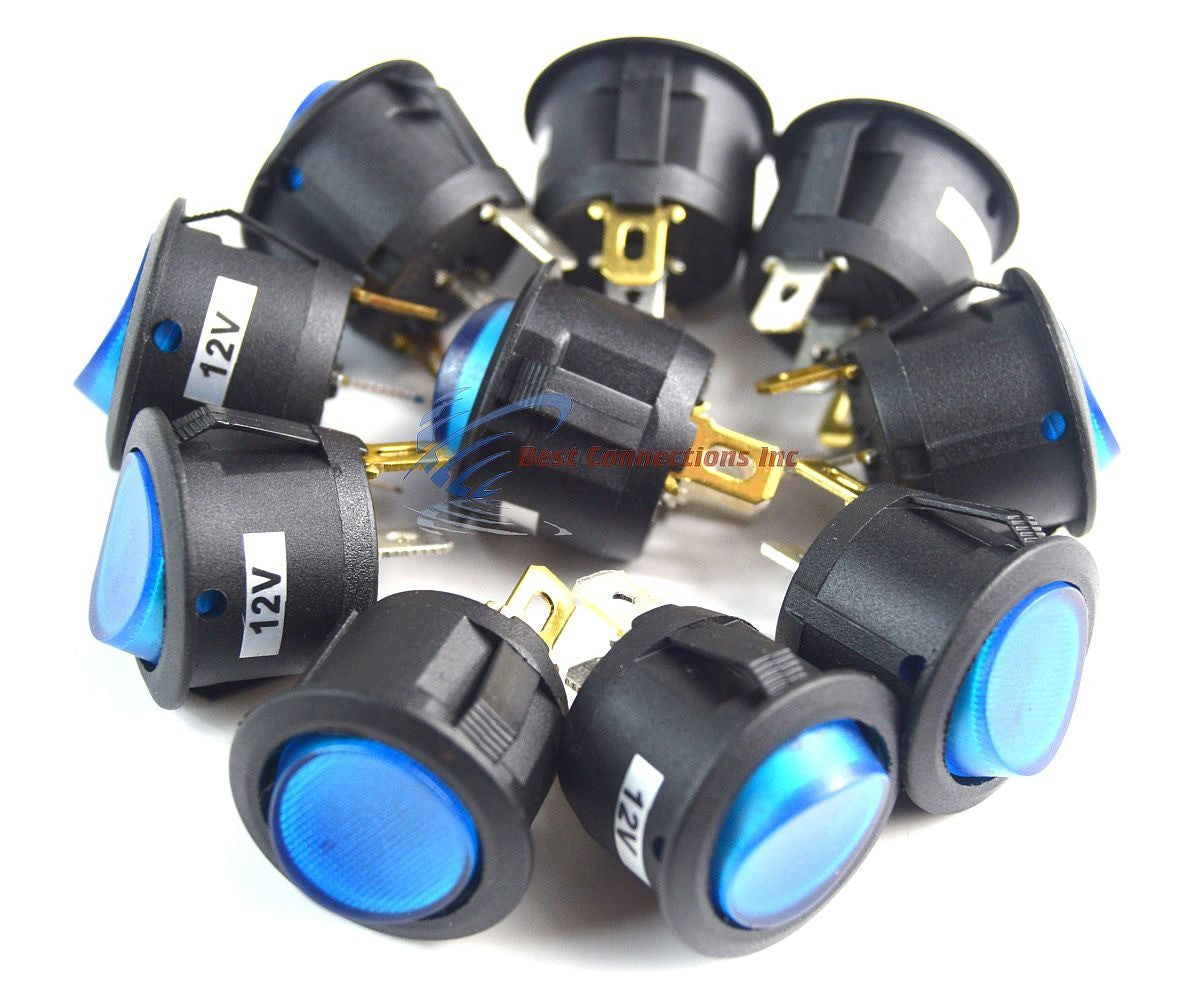 10 pieces Round Toggle Switch with Blue Color LED 12 Volt Car Lighting New