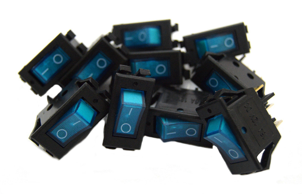 10 pack 12 Volt Lightning Blue LED Rocker Mini Switch On Off Car Automotive