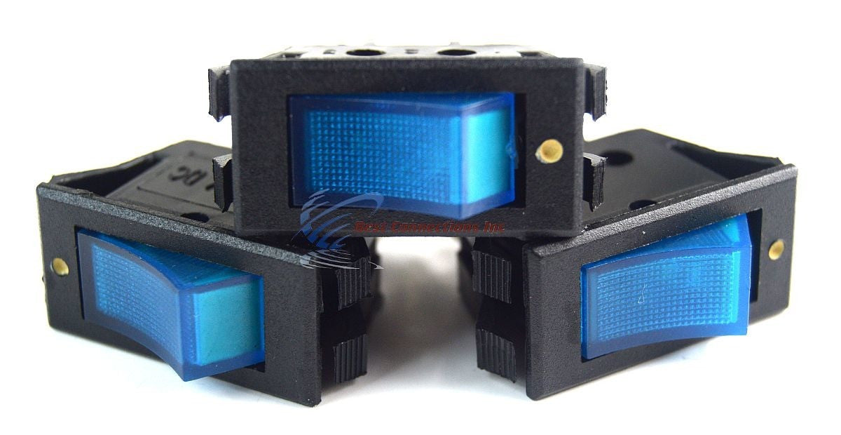 3 pack 12 Volt Lightning Blue LED Rocker Mini Switch On Off Car Automotive