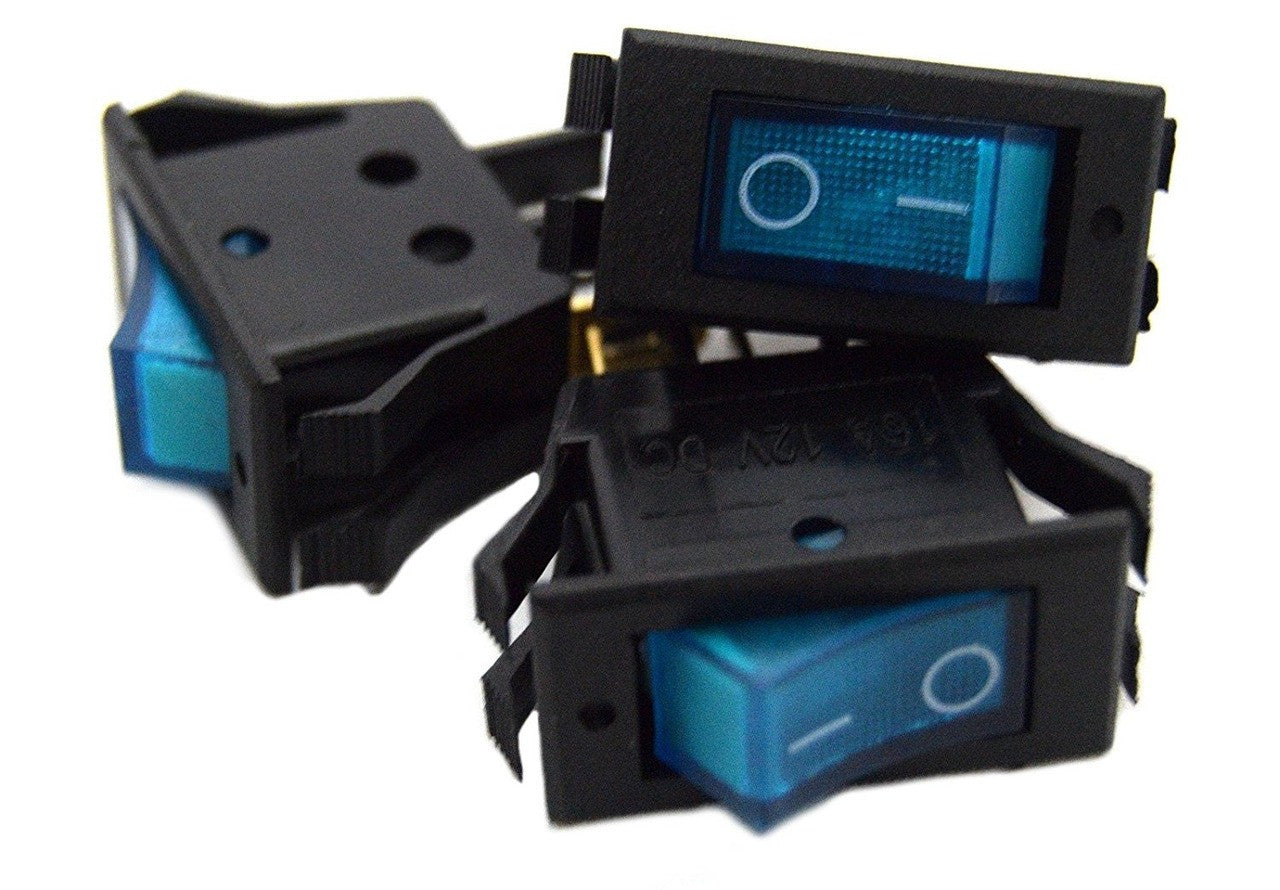 3 pack 12 Volt Lightning Blue LED Rocker Mini Switch On Off Car Automotive