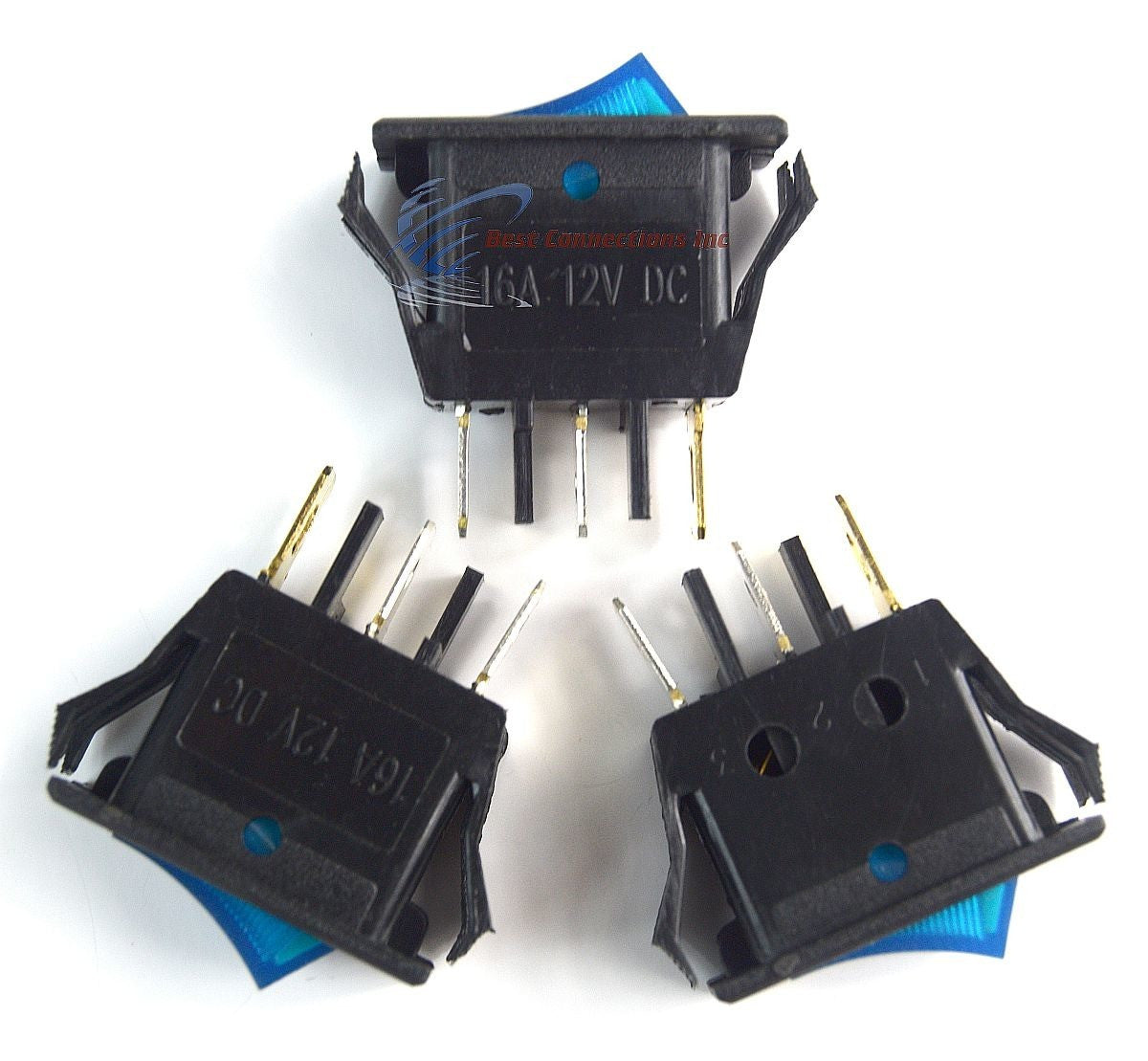 3 pack 12 Volt Lightning Blue LED Rocker Mini Switch On Off Car Automotive