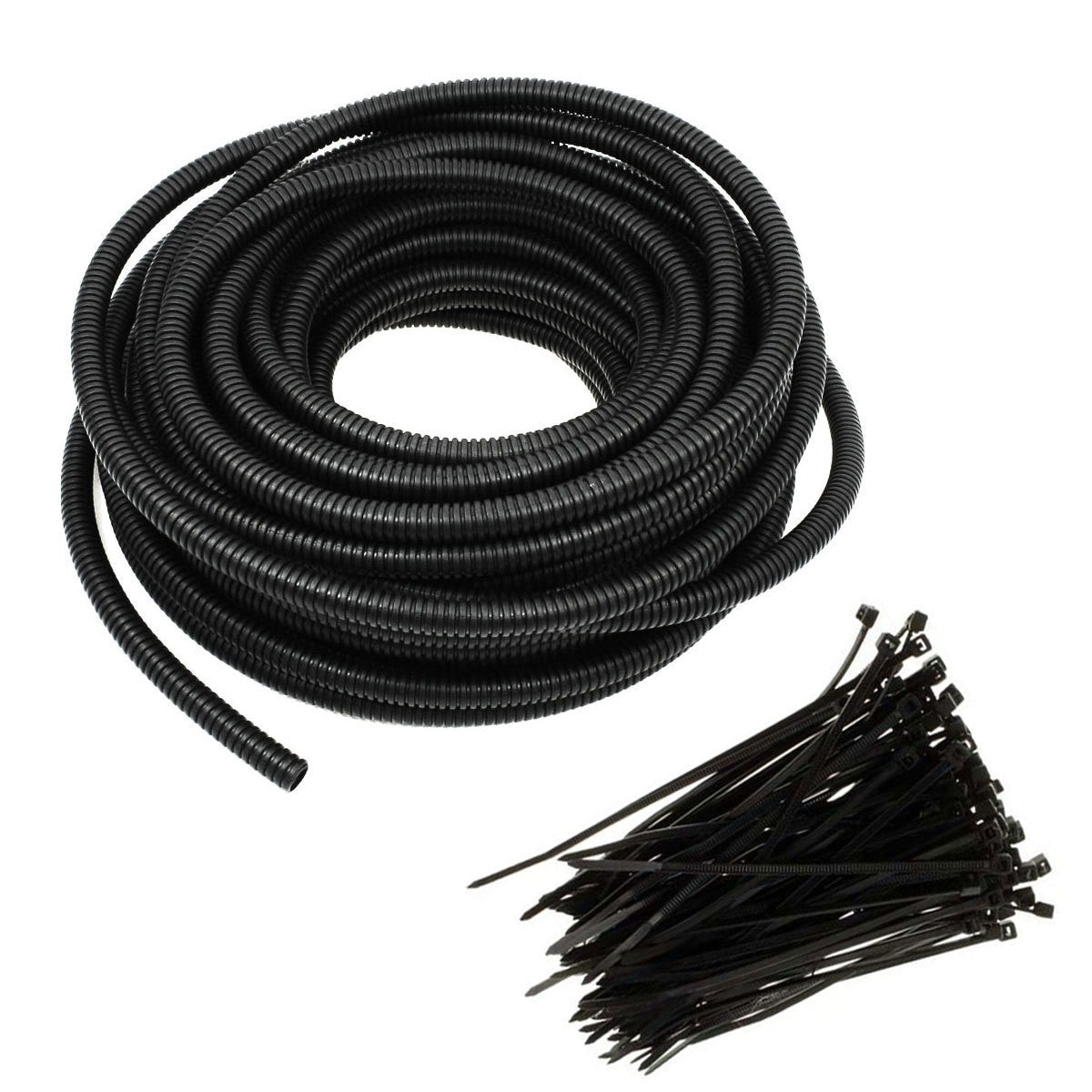 Best Connections 100 Ft 1/4" Split Wire Loom Tubing Combo 100 Pcs 4" Nylon Cable Zip Ties