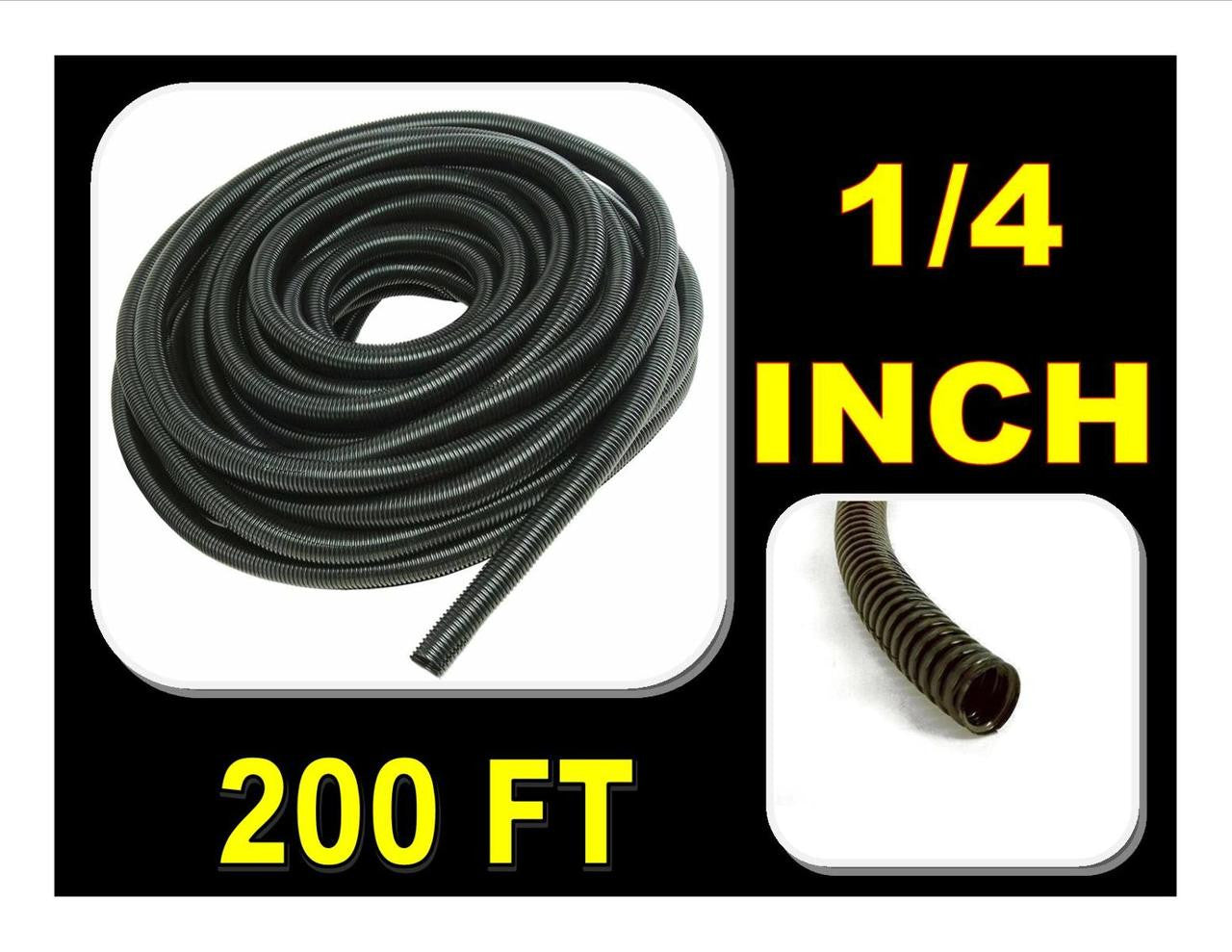 Best Connections Wire Loom Black 200' Feet 1/4" Split Tubing Hose Cover Auto Home Marine poly
