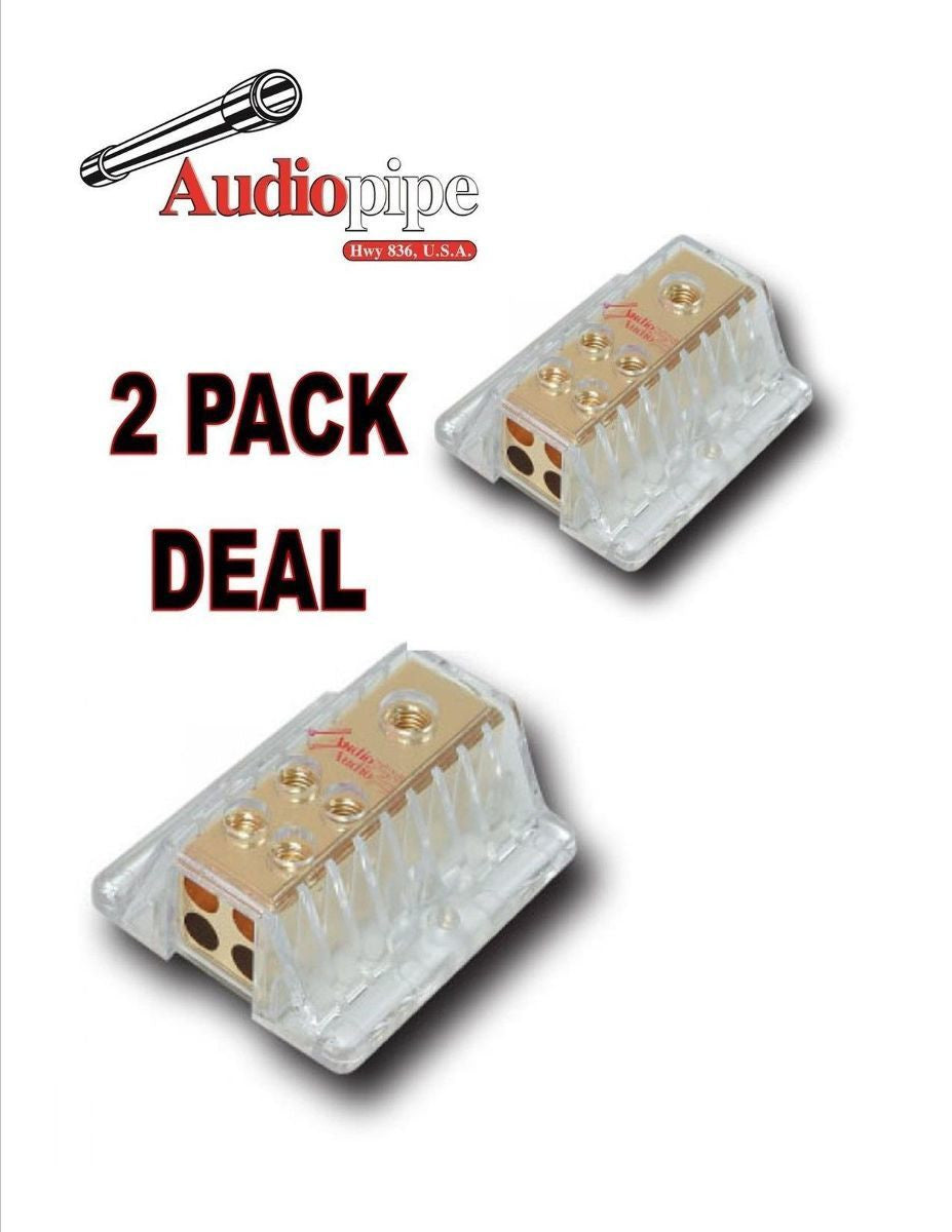 2 Pack Audiopipe 1 to 4 Power Distribution Blocks 4 Gauge Input, 8 Gauge Output
