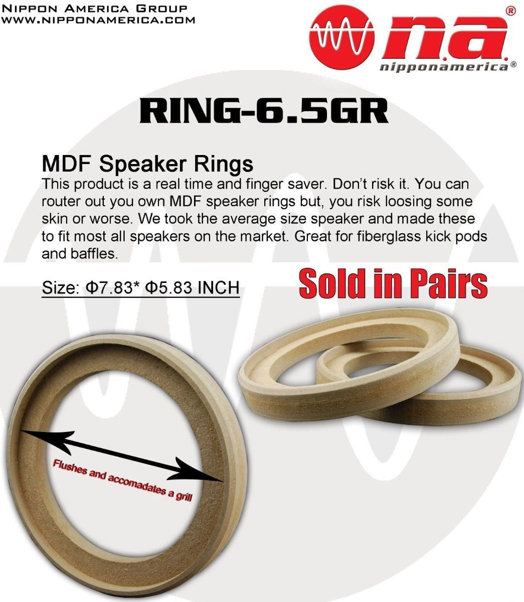 1 PAIR OF 6.5" MDF SPEAKER MOUNTING SPACER RECESSED FIBERGLASSING RINGS
