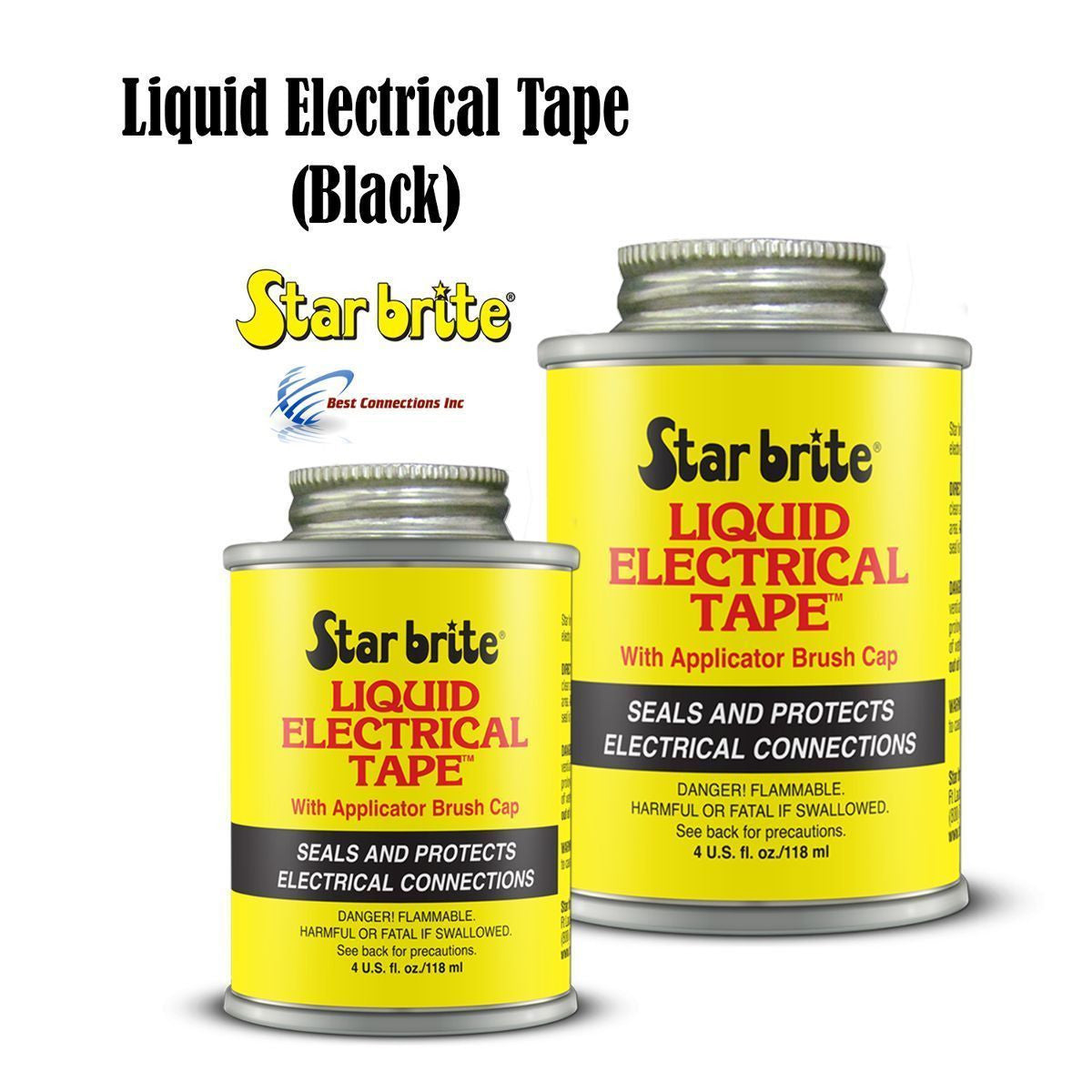 Star Brite 2 Pack Liquid Electrical Tape, Black - 4 OZ Can with Applicator Brush - Waterproof, UV-Resistant, Dielectric Sealant for Wires & Cables, Marine & Home Use