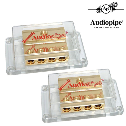 2-Pack Audiopipe Power Distribution Block 24kt Gold 1/0 Ga In 4 Ga Out PB-1044