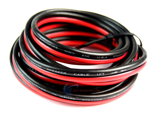 10' Feet 10 GA Gauge Red Black Stranded 2 Conductor Speaker Power Ground Wire