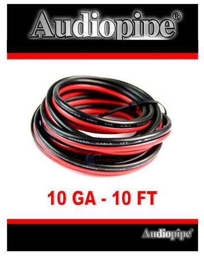 10' Feet 10 GA Gauge Red Black Stranded 2 Conductor Speaker Power Ground Wire