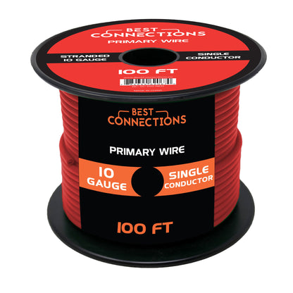 Best Connections 10 Gauge Car Audio Primary Wire (100ft–Red)– Remote, Power/Ground Electrical