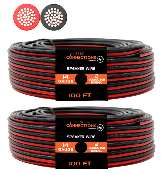 Audiopipe 14 Gauge 200' Feet 2 Pack Red Black Bonded 2 Way Speaker Wire Stranded Home Audio