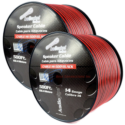 2 Rolls 14 Gauge 500 Feet Speaker Wire Red/Black Audiopipe Stranded Copper Clad