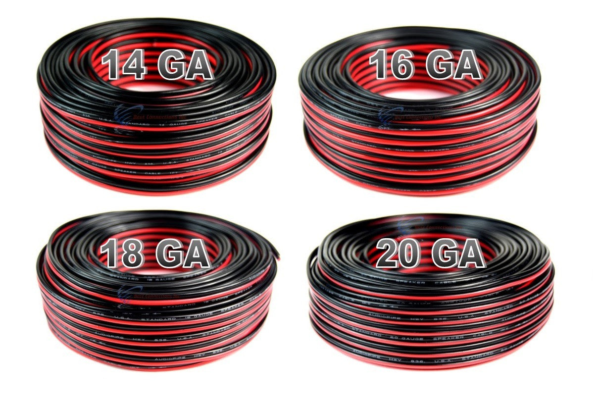 4 Pack 14, 16, 18, 20 gauge 100 Feet each Red Black Stranded Speaker Wire Zip