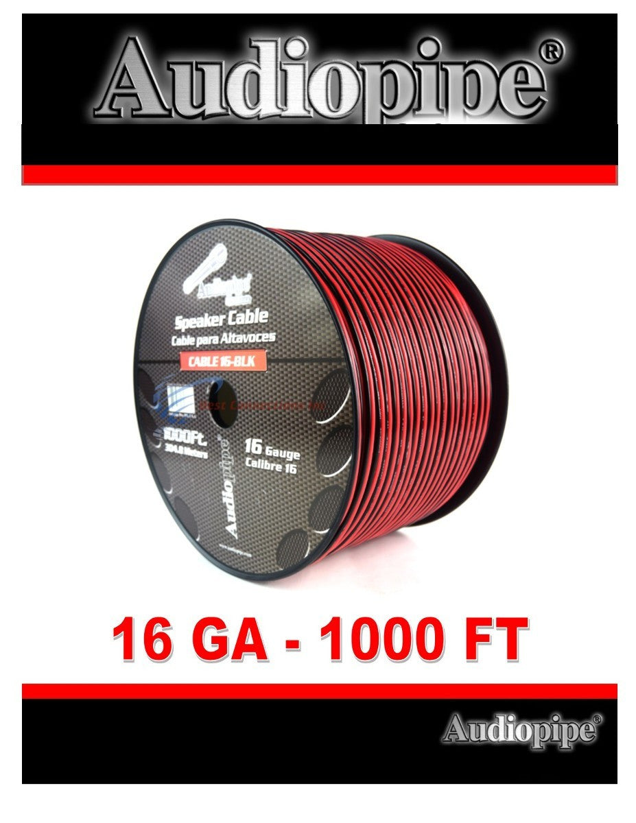 1000' Feet 16 GA Gauge Red Black 2 Conductor Speaker Wire Audio Cable Audiopipe