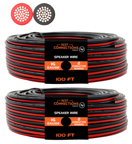 Audiopipe 16 Gauge 100 Feet 2 Pack Red Black Bonded 2 Conductor Speaker Wire Car Home Audio