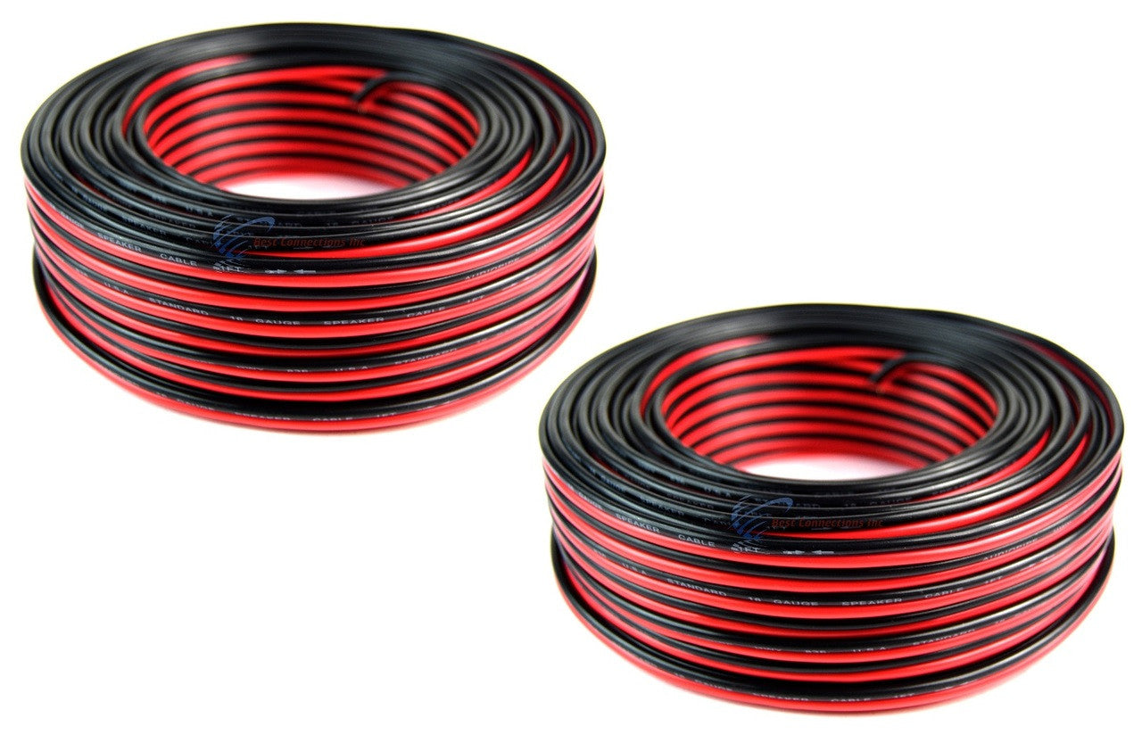 2 Rolls 16 Gauge 100 Feet Red Black Speaker Wire 2 Conductor Zip Cord Audiopipe