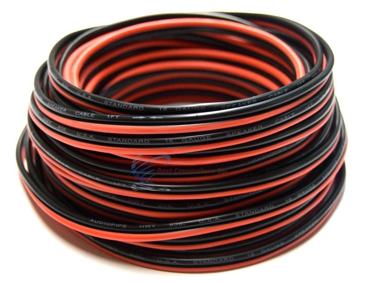 50 Feet 16 Gauge Zip Speaker Wire Red Black Stranded Copper Clad Power Ground