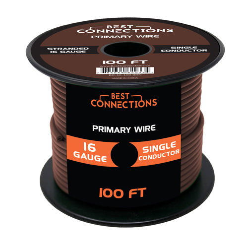 16 Gauge Car Audio Primary Wire (100ft–BRown)– Remote, Power/Ground Electrical