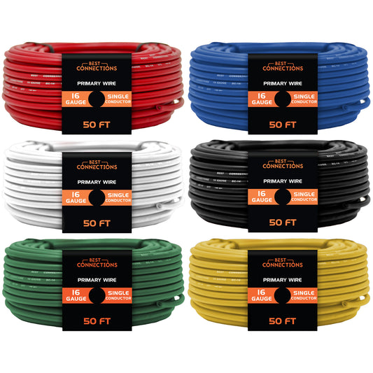 Best Connections 16 Gauge Car Audio Primary Wire 50ft–6 Rolls Remote, Power/Ground Electrical