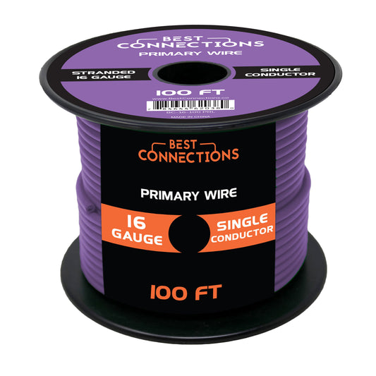 16 Gauge Car Audio Primary Wire (100ft–Purple)– Remote, Power/Ground Electrical