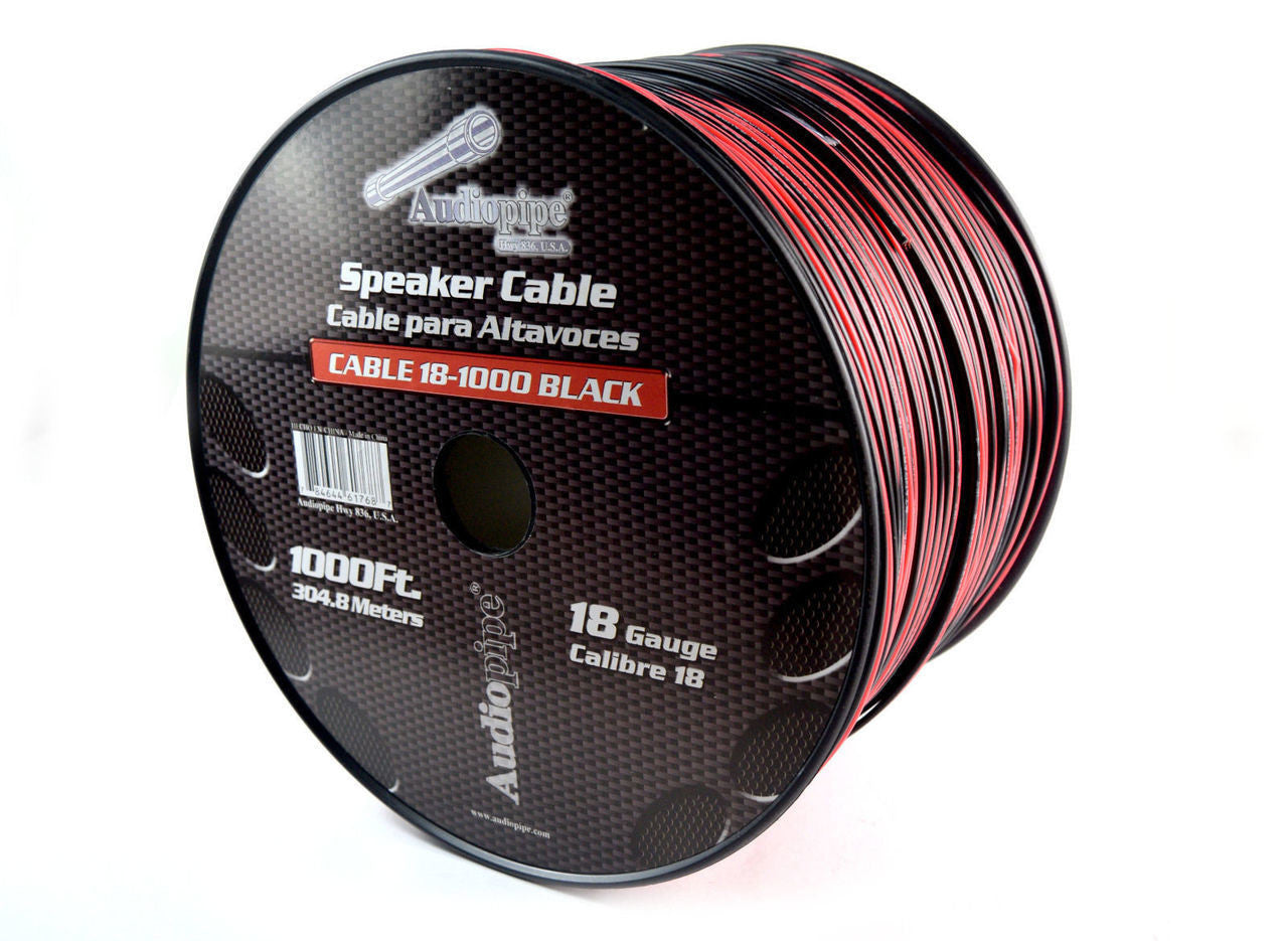 18 Gauge 1000 Feet Red Black Speaker Wire Stranded Copper Clad CCA Power Ground