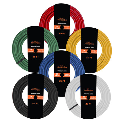 18 Gauge Car Audio Primary Wire 25ft–6 Rolls Remote, Power/Ground Electrical