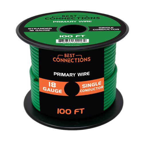 18 Gauge Car Audio Primary Wire (100ft–Green)– Remote, Power/Ground Electrical