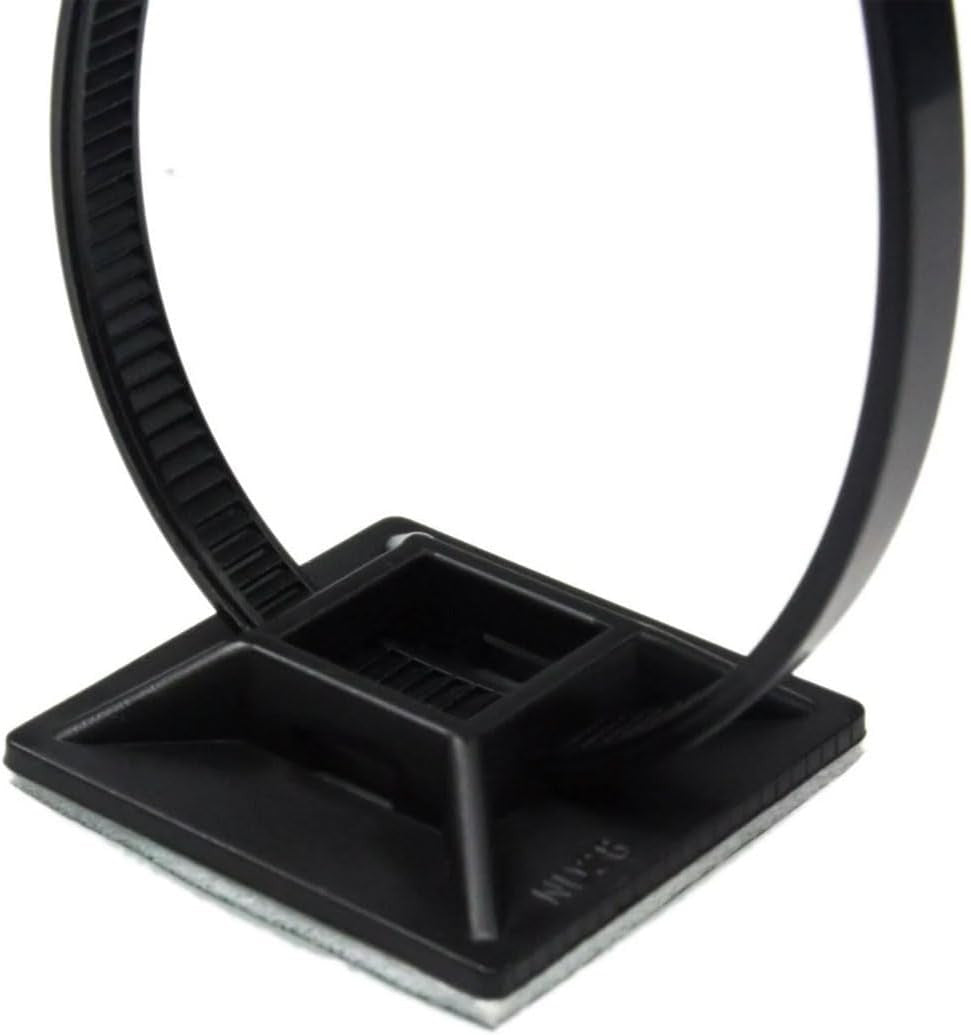 1" Self Adhesive Black Cable Zip Tie Mounts 100pcs with 7" Zip Ties - UV Protection Indoor/Outdoor Wire Fasteners Cable Ties Management Organizer