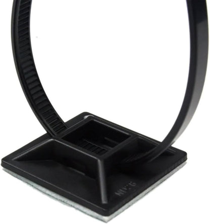 1" Self Adhesive Black Cable Zip Tie Mounts 100pcs with 7" Zip Ties - UV Protection Indoor/Outdoor Wire Fasteners Cable Ties Management Organizer