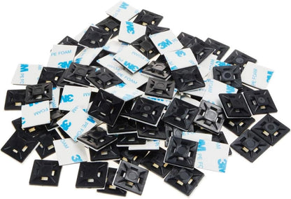 1" Self Adhesive Black Cable Zip Tie Mounts 100pcs with 7" Zip Ties - UV Protection Indoor/Outdoor Wire Fasteners Cable Ties Management Organizer