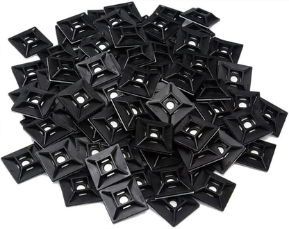 1" Self Adhesive Black Cable Zip Tie Mounts 500pcs UV Protection Indoor/Outdoor Wire Fasteners Cable Clips Management Organizer Squares