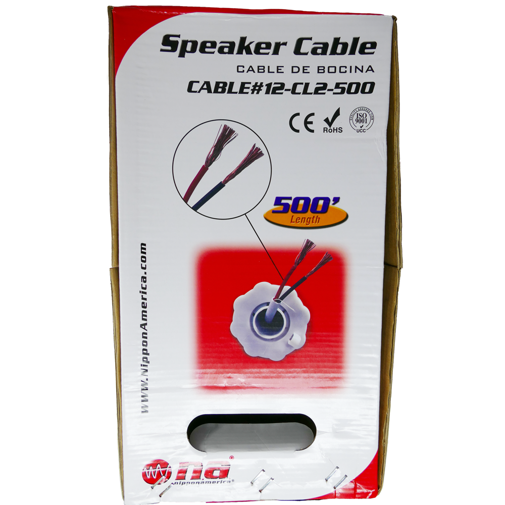 12/2 in-Wall Speaker Wire (500 Feet) 12 AWG (Copper Clad Aluminum) in Wall Rated Audio Cable / CL2 Rating / 2 Conductors - CCA, 500ft